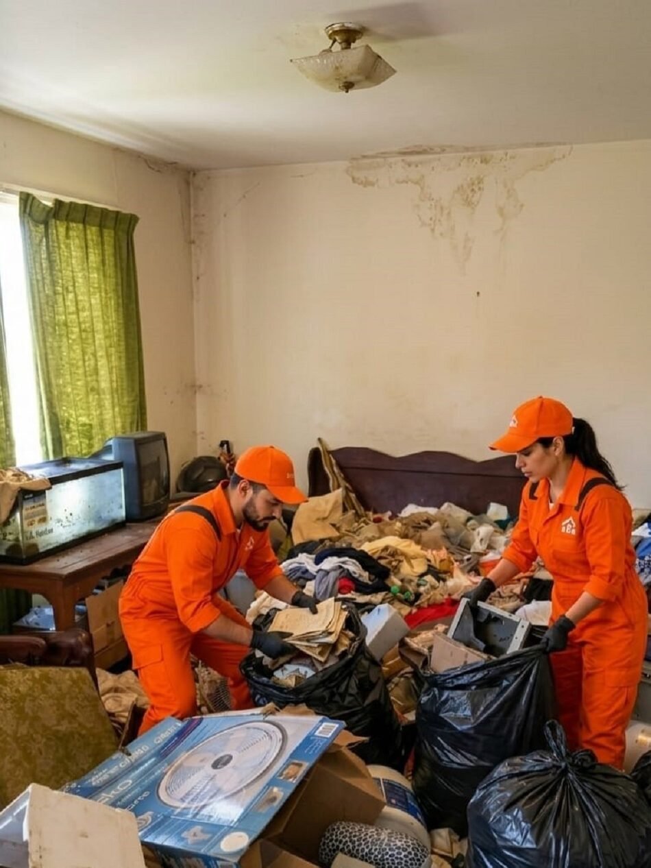 trabajadores con bolsas negras
